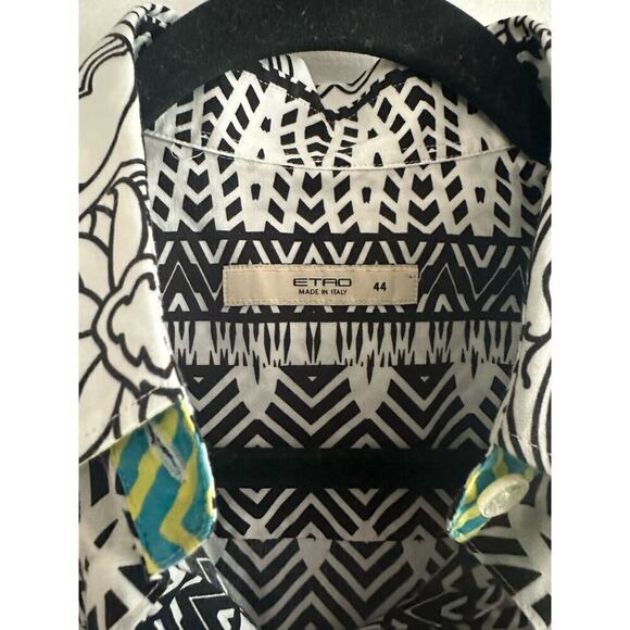 ETRO Cotton Floral Aztec Teal Blue Women’s Button Down Shirt Blouse- 44 (sz 4/6) - Picture 2 of 4